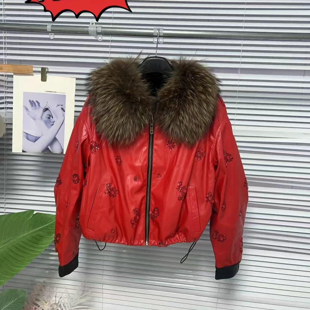 722【凡家衣橱】气质时尚百搭洋气貉子毛领重工加绒加厚皮衣潮流