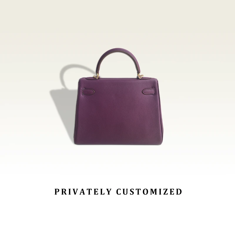 高定单肩腋下斜跨时尚内缝荔纹紫色女包