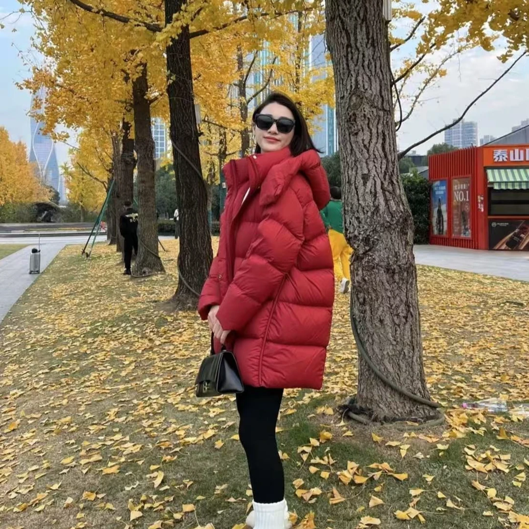 冬季新款曲线中长款白鸭绒羽绒服加厚外套