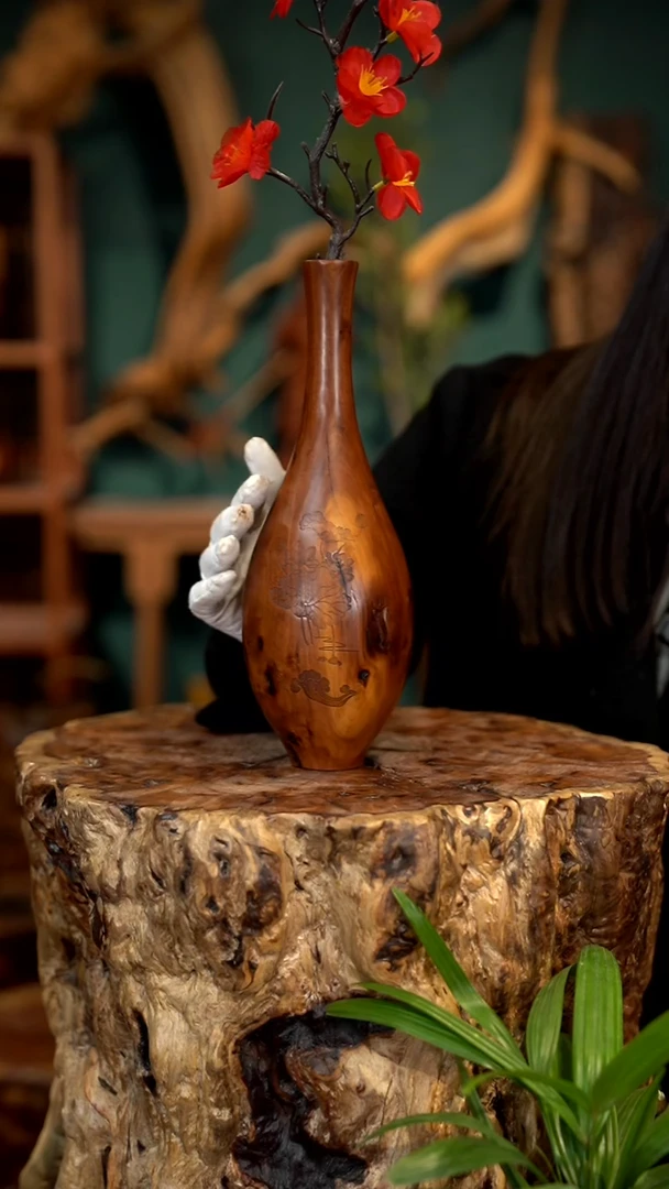 木雷击枣木富贵瓶
