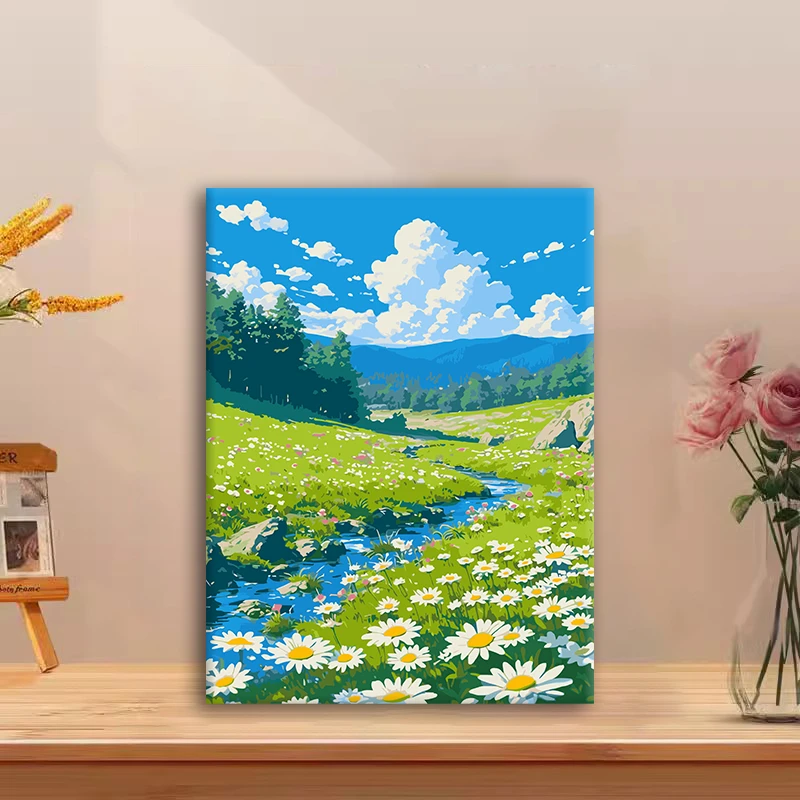 (旷野的花）diy数字油画红线条手工填涂色解压治愈送礼丙烯装饰画