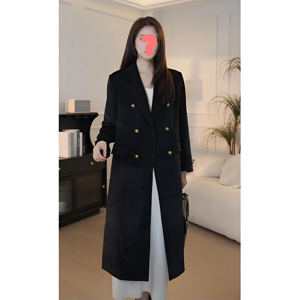 （新号福利）女秋冬西装领中长款毛呢白鸭绒气质百搭外套西装高