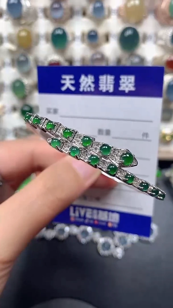 银S925镶嵌手镯翡翠166