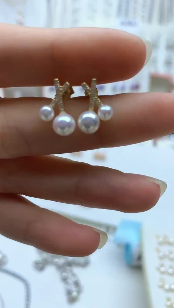 银S925镶嵌耳饰淡水珍珠多样性发其一