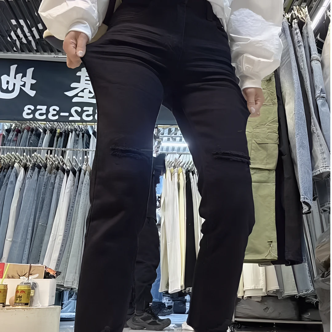 牛仔裤裤子直筒黑色长裤修身弹力休闲裤