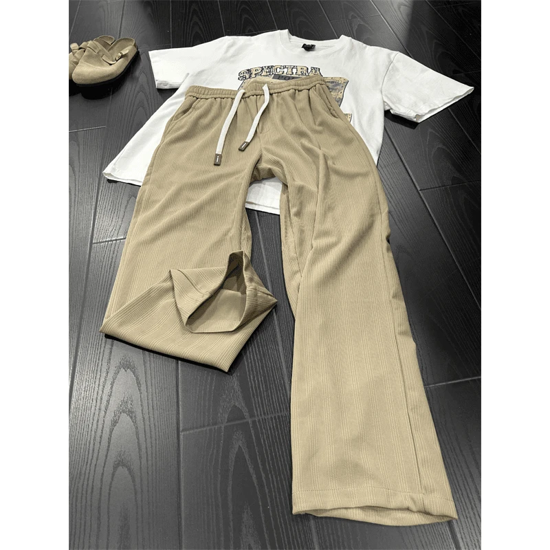 麦穗纹凉感宽松休闲裤男款夏季穿搭垂感显瘦直筒裤显腿长阔腿裤子