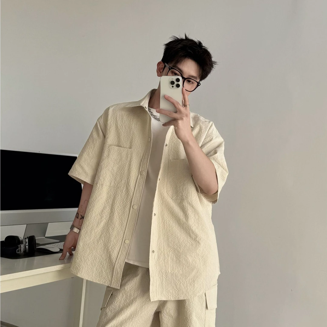 夏季薄款透气宽松休闲衬衫情侣挺阔不易皱运动上衣百搭痞帅潮