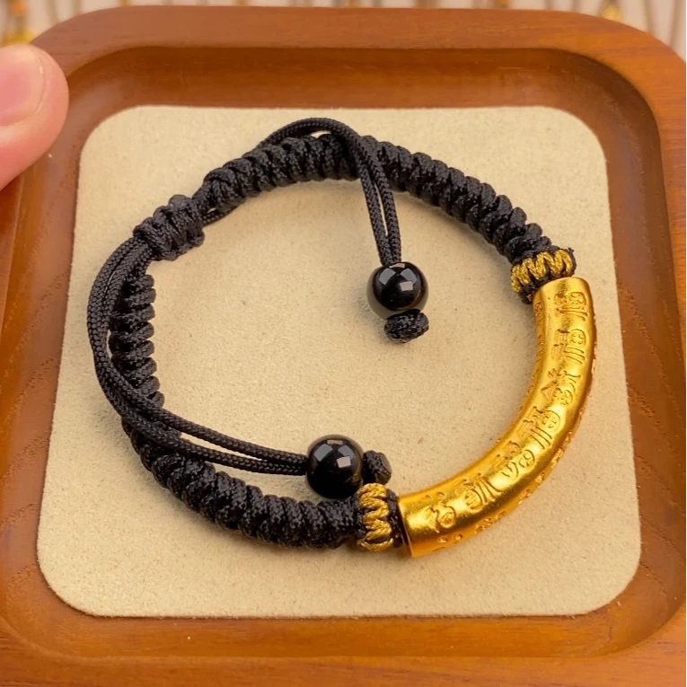 合金手链 【百福弯管】经典可调节手工编织錾刻百福弯管轻奢男女礼