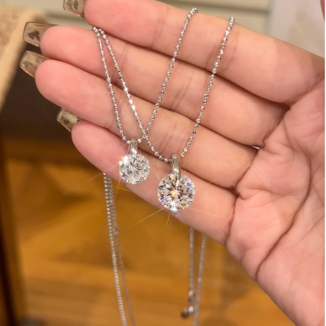 恒美娜 坠链均925银莫桑石 冬季新款纯银毛衣链3-5克拉莫桑气质