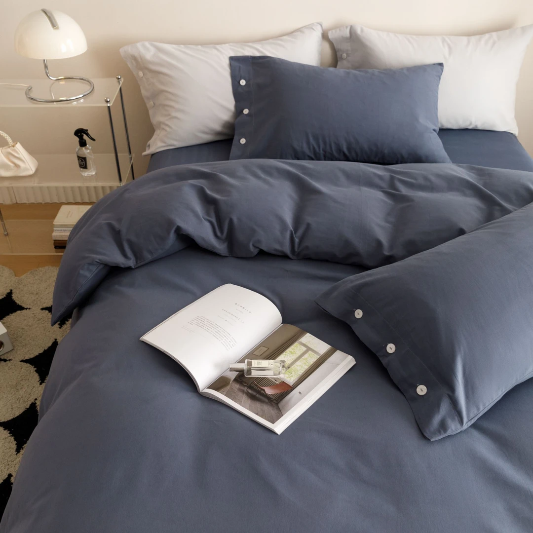 全棉80支碳素加厚磨毛四件套四件套— 纽扣款