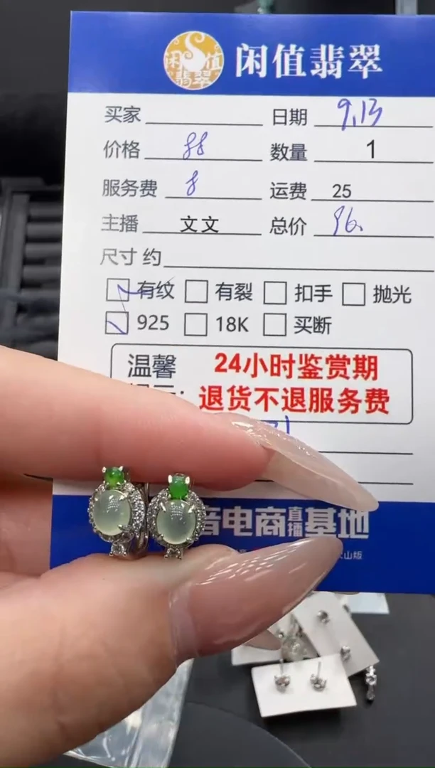 银S925镶嵌翡翠耳饰FCES