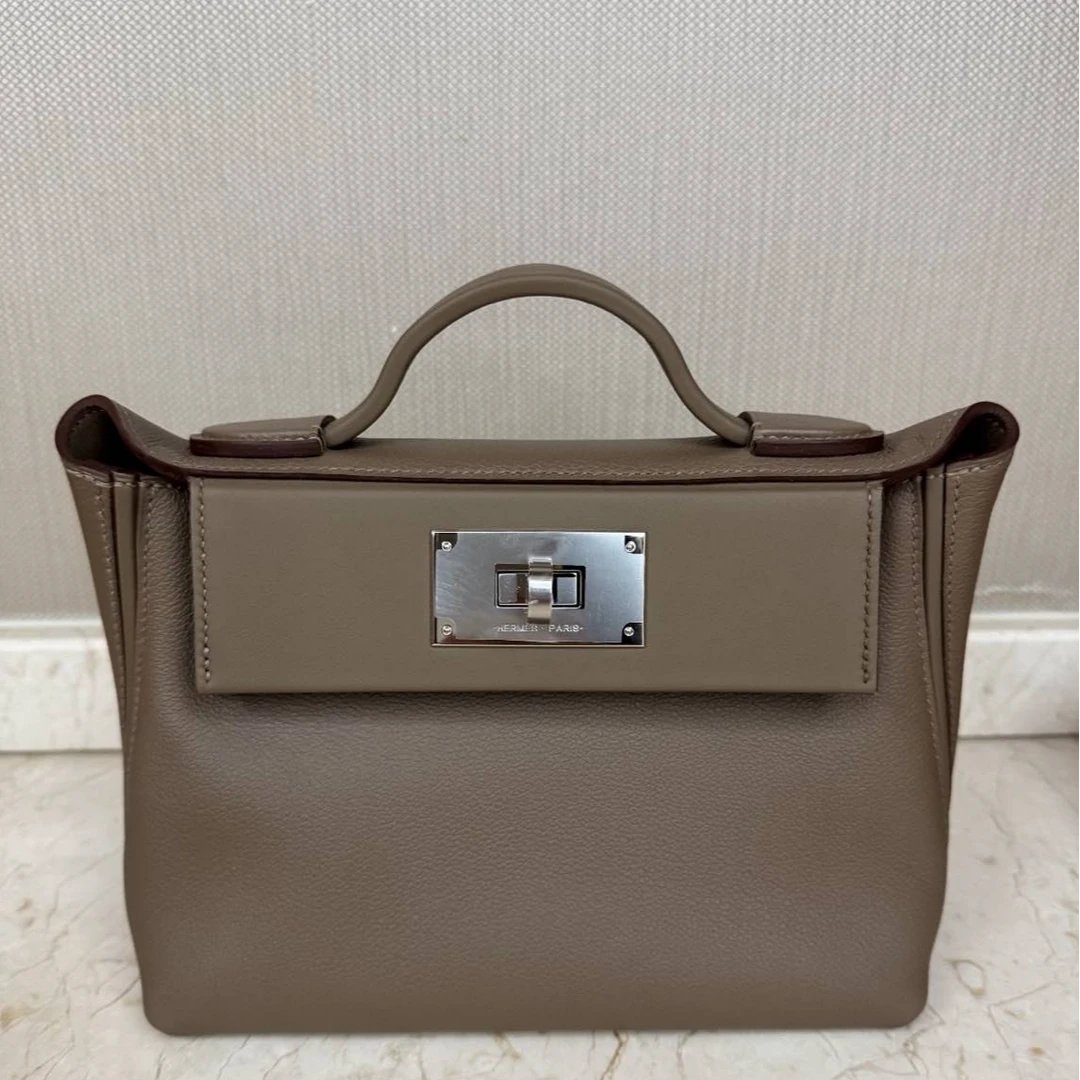99新 Hermes/爱马仕 珊珊专属 2424 Mini 21 大象灰EC皮W刻 银扣