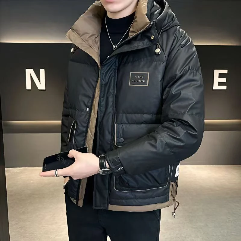 男士羽服2025冬季新款潮牌时尚潮流连帽免洗衣服加厚外套男冬装