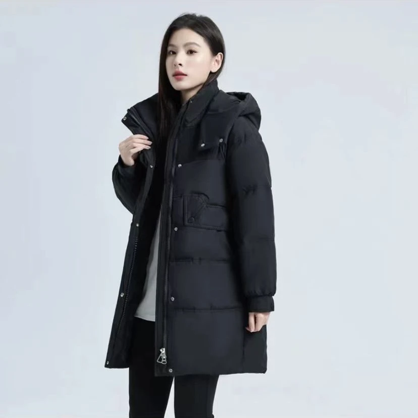 韩版可拆卸帽中长款棉服外套-1662