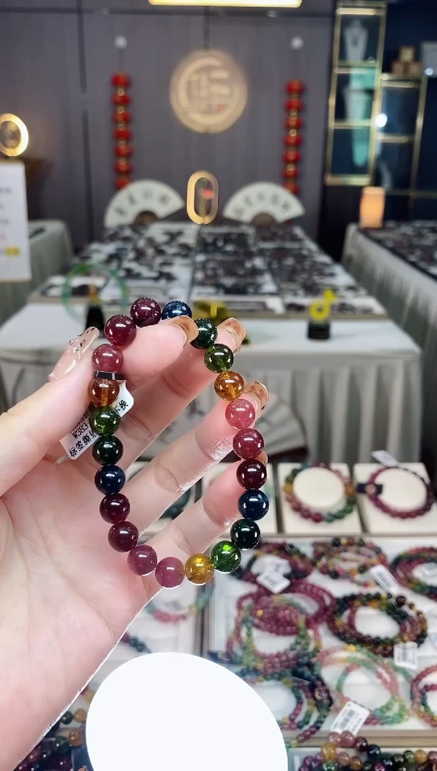 未镶嵌老矿碧玺彩虹单圈手串8mm+碧玺dan多样性发货一条