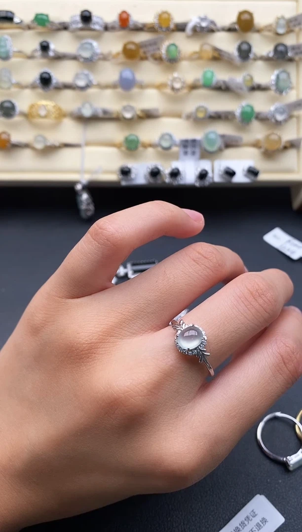 银S925镶嵌戒指翡翠2222222+4