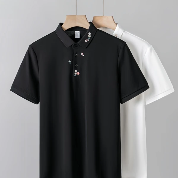 Dai Shu/袋鼠夏季新款领口花卉刺绣POLO衫时尚休闲奢侈品polo衫