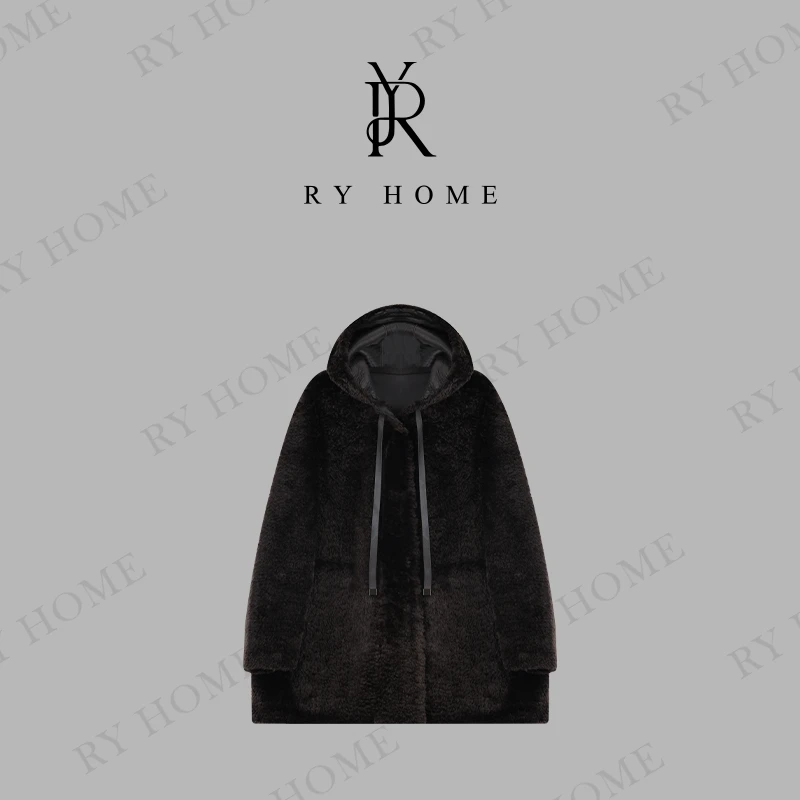 【容雨RYHOME】进口西班牙“拉贡”手工植鞣皮毛一体连帽外套243W2090