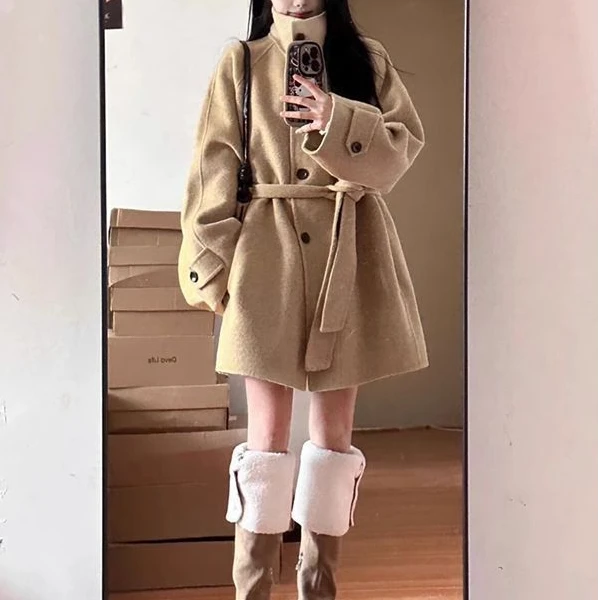 呢子大衣女秋冬2024新款慵懒风百搭毛呢外套高级感小个子短款韩系