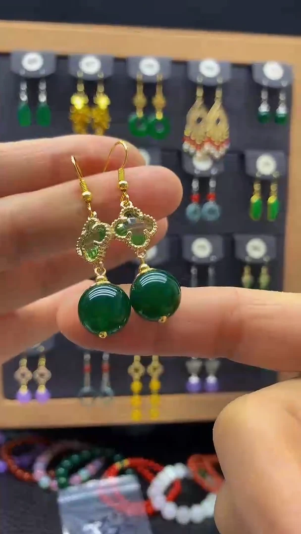 【闪购商品】玛瑙/玉髓耳环银S925镀金镶嵌耳饰