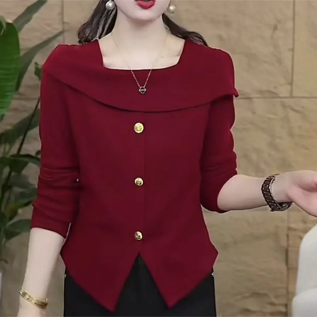 春季新款时尚洋气纯色套头加厚上衣优雅气质女装韩版小衫打底衫