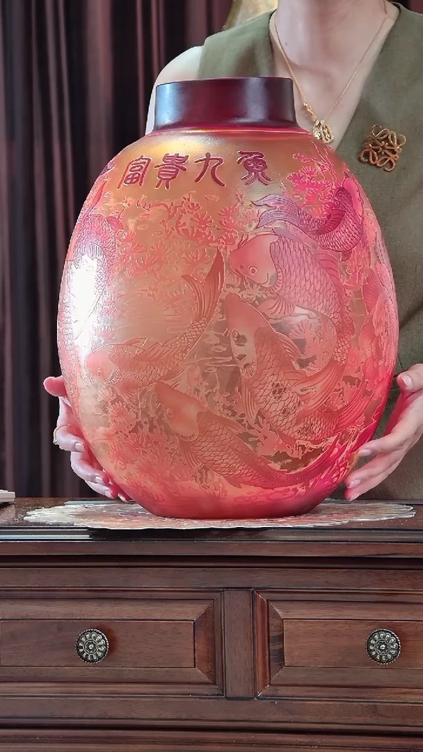 琉璃手工艺品格雷--富贵九鱼
