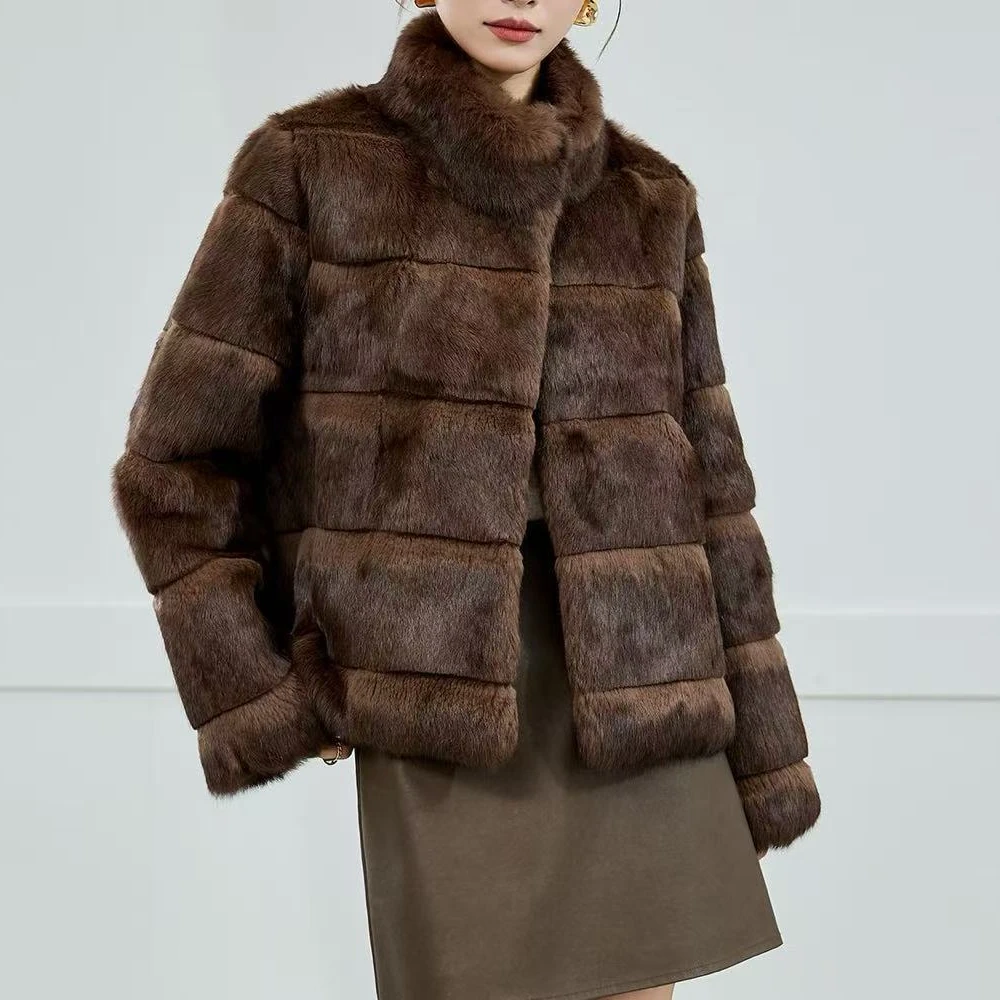 【气质大女主】冬季新款海宁原版高端满天星皮草小立领条纹皮草外套