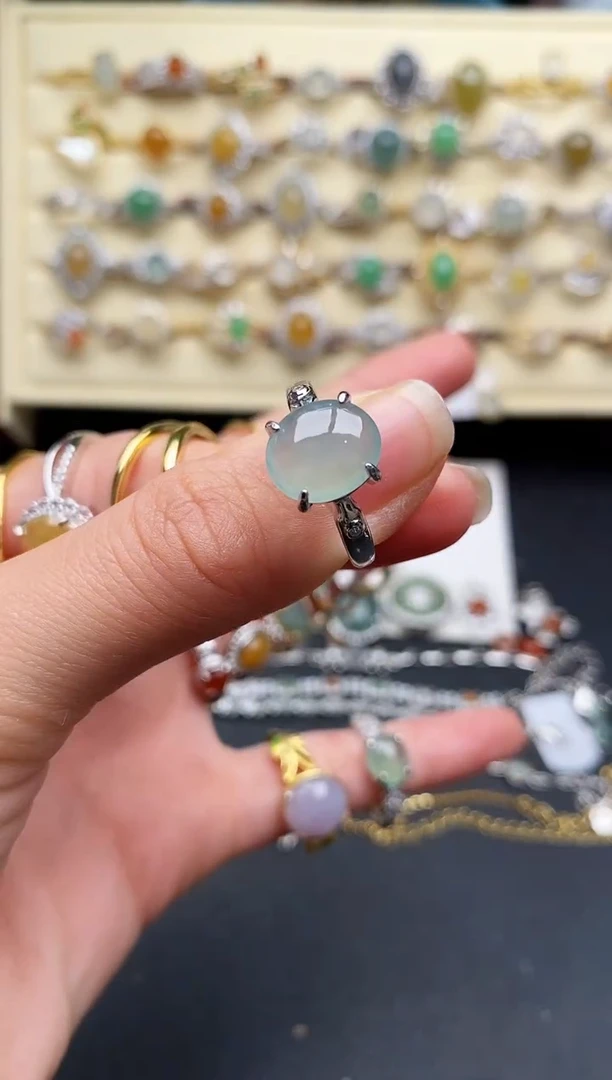 翡翠戒指银S925镶嵌555555555+3