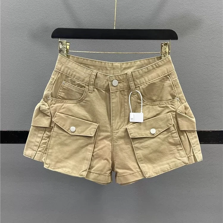 工装口袋牛仔短裤女夏季新款高腰百搭显瘦直筒裤辣妹a字阔腿热裤
