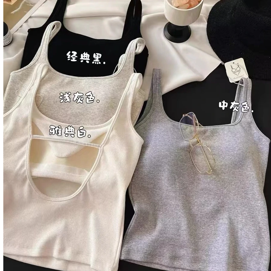 女螺纹简约不限季节背心运动暖背经典无袖保暖ins美背显瘦百搭