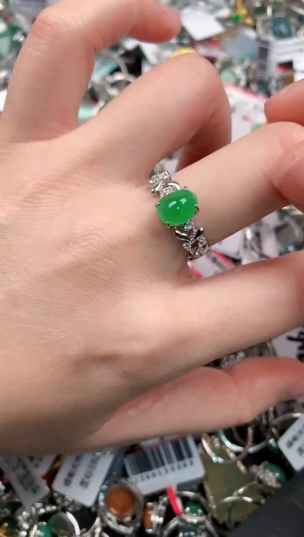 银S925镶嵌戒指翡翠1111---9