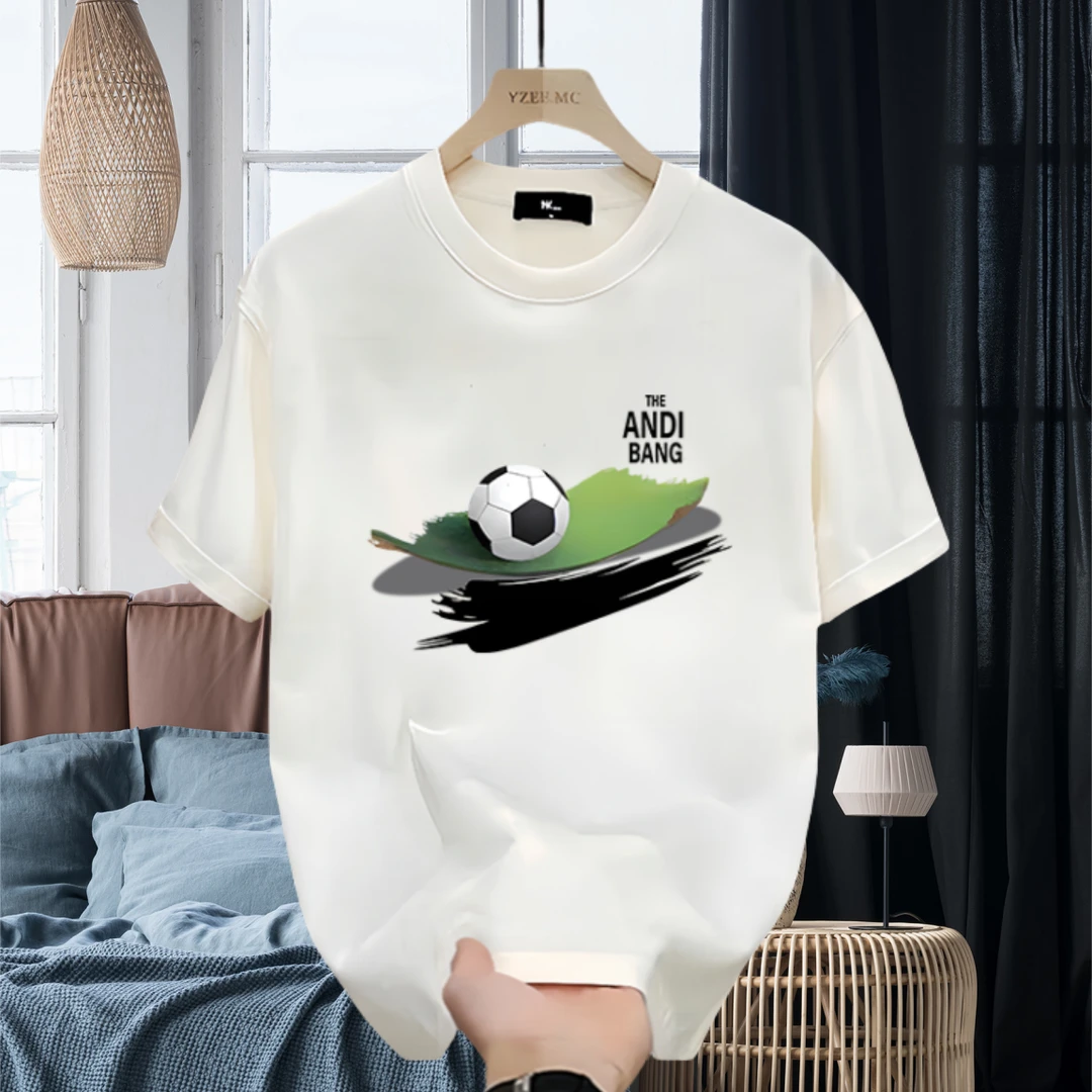 夏季2025新款爆款潮牌男士纯棉短袖T恤男款百搭圆领字母印花上衣