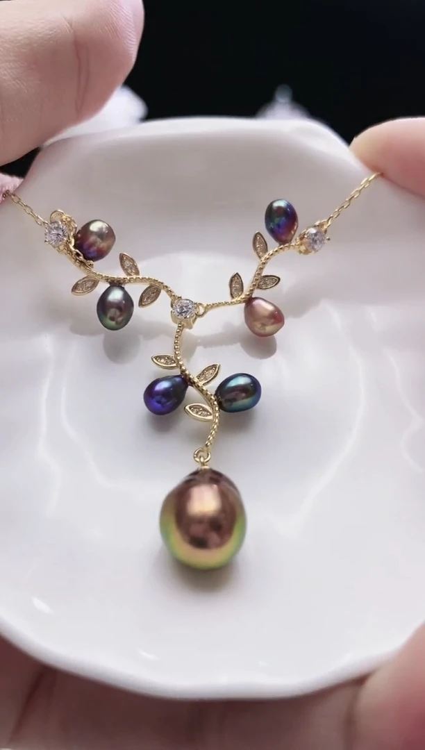 颈饰银S925镶嵌淡水珍珠淡水紫珠吊坠