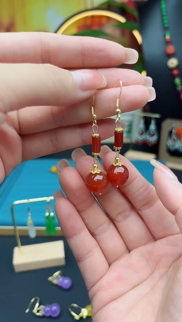 玛瑙/玉髓耳饰银S925镶嵌723