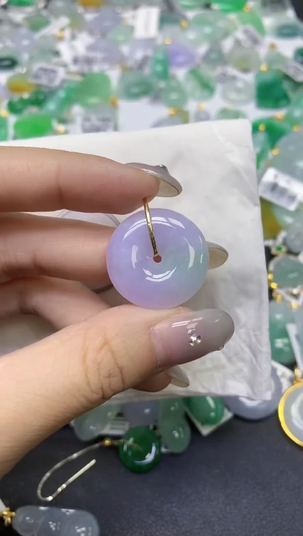 颈饰18K金镶嵌翡翠天然缅甸翡翠A货百元以上9元证书费自理