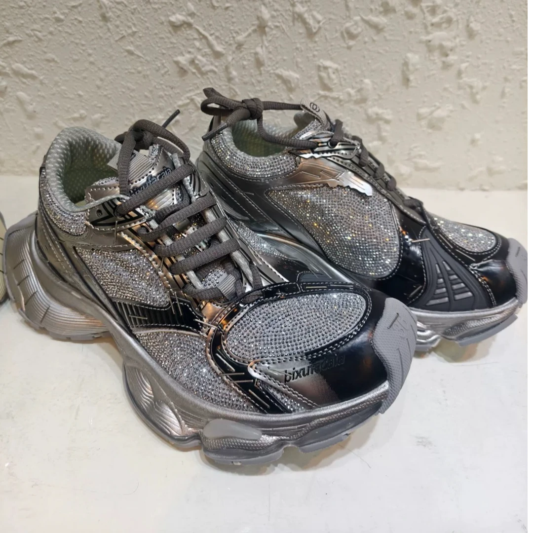 欧洲站水钻厚底老爹鞋ins超火订书机休闲运动鞋小众设计时尚女鞋