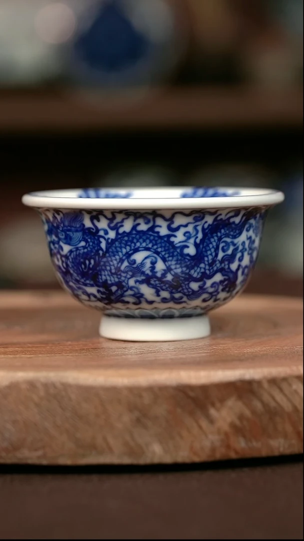 手绘 高温现代瓷 柴窑  缠枝龙凤大压100C