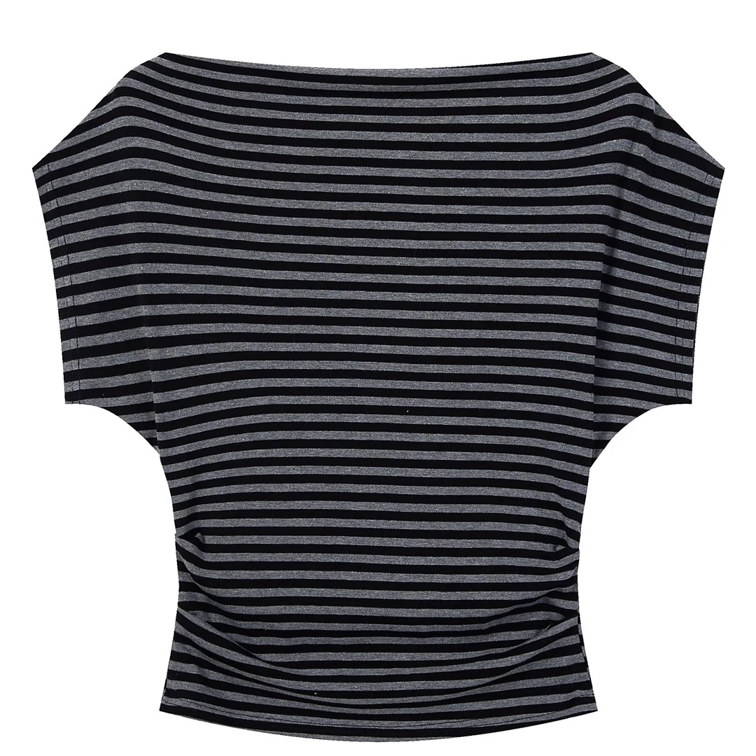 羊城故事-设计感一字肩短袖t恤初夏新款收腰修身上衣5077