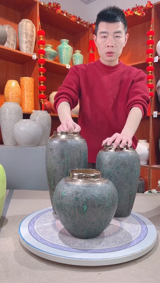 【闪购商品】瓶青铜 三件套 陶瓷花瓶 无花