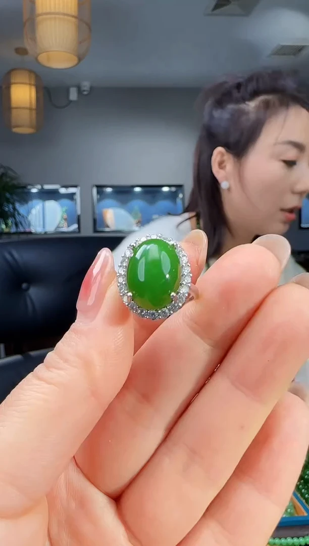 银S925镶嵌戒指和田玉1