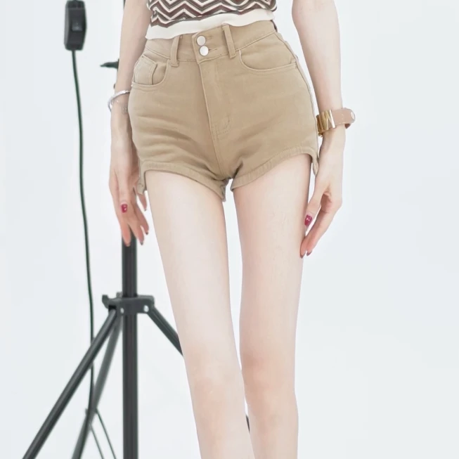 AL DINGZHI【立体剪裁】春夏新款高腰显瘦牛仔短裤女磨白复古百搭款