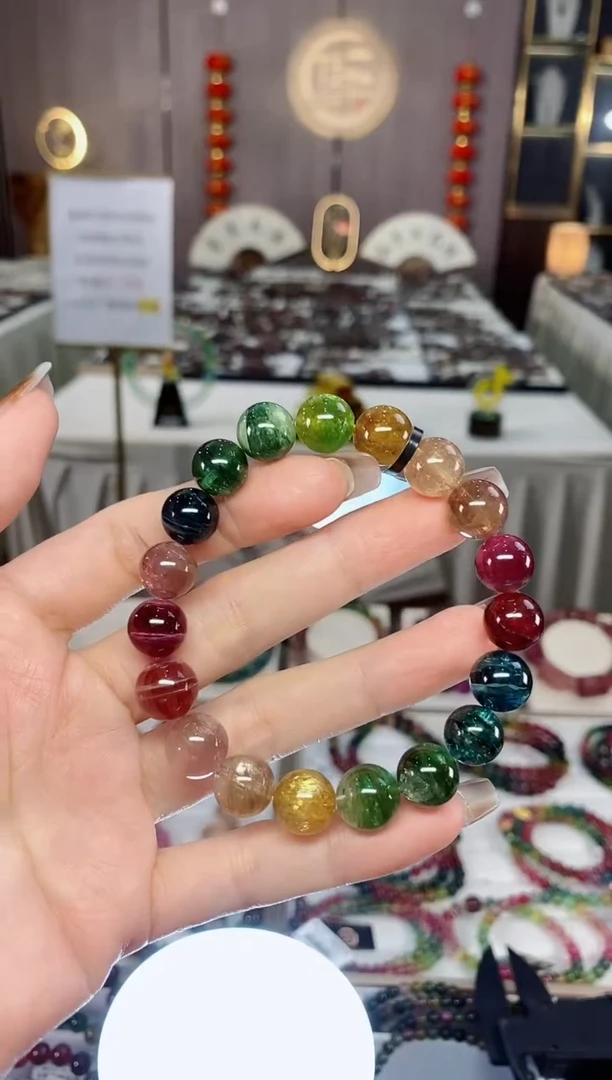 收藏级老矿碧玺彩虹单圈手串10mm未镶嵌碧玺dan一物一证
