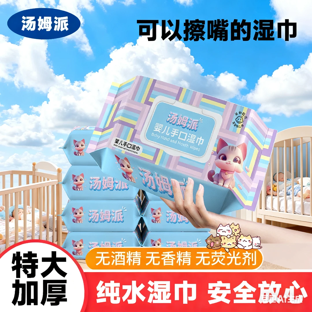超大包纯水手口护理婴儿湿巾80抽柔软家用护理大号婴儿手口湿巾
