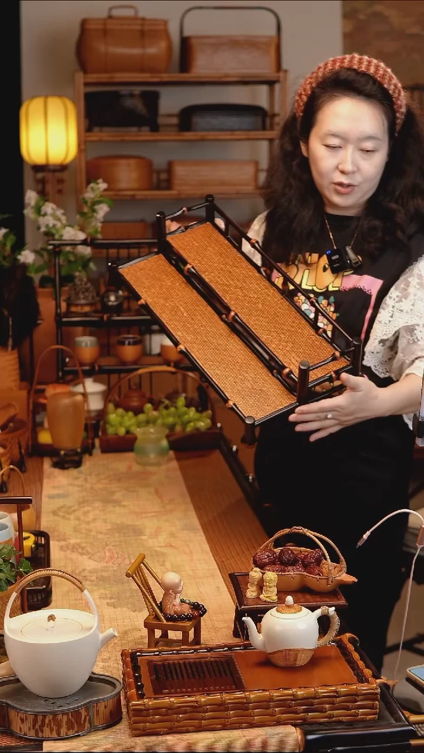 自慢】筇竹手工竹编阶梯式茶杯架