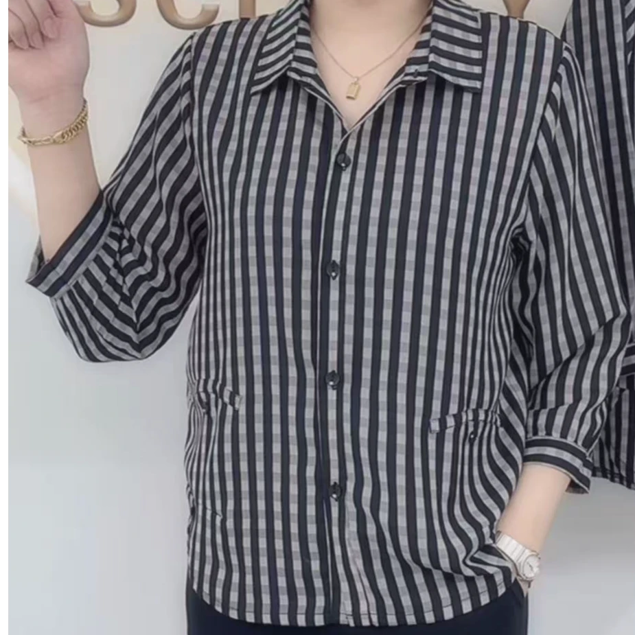 7212分袖翻领妈妈开衫气质显瘦长袖时尚休闲百搭宽松