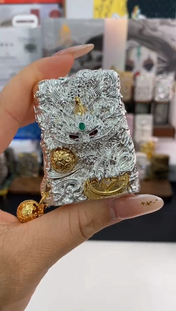 铜ZIPPO银玉灵动貔貅带礼盒+油+火石一整套