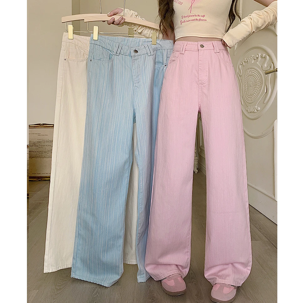 大码美美哒2025年春季多巴胺高腰直筒裤显瘦垂感拖地牛仔裤65516