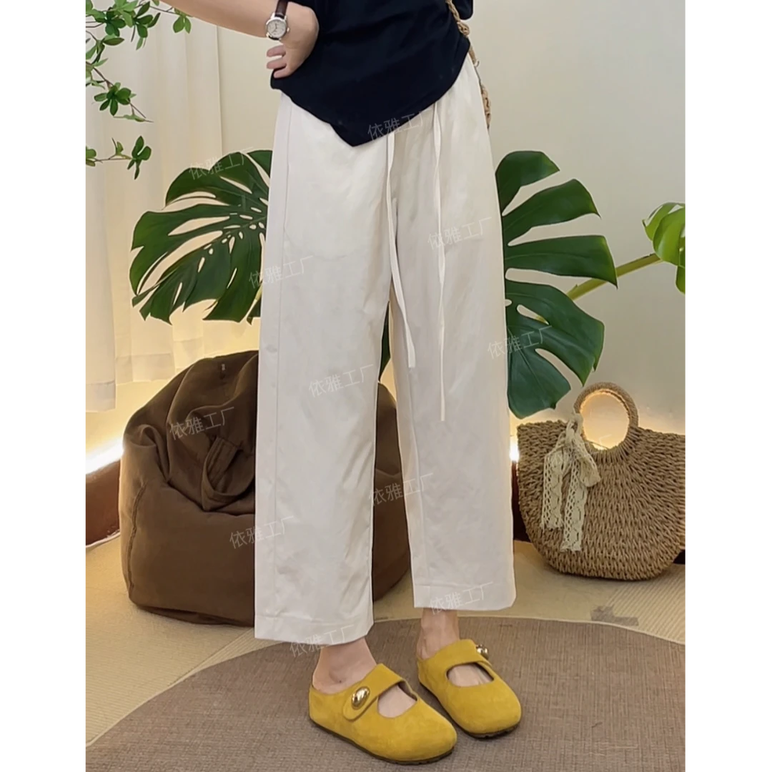 海盐纸片裤小个子日系九分休闲裤抗皱2025夏季新款轻薄白色直筒裤