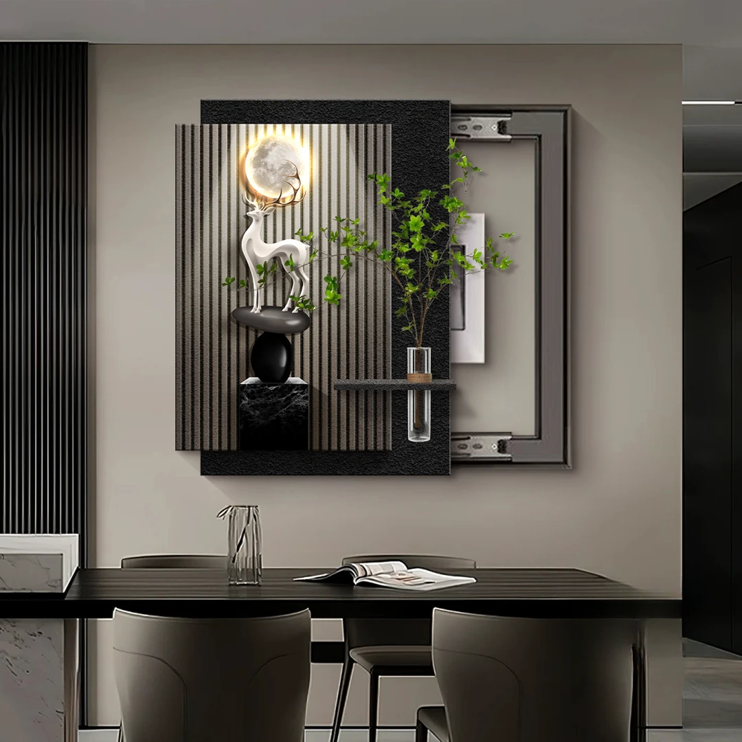 现代轻奢鹿电表箱装饰画水培绿植免打孔遮挡竖款配电箱开关盒挂画