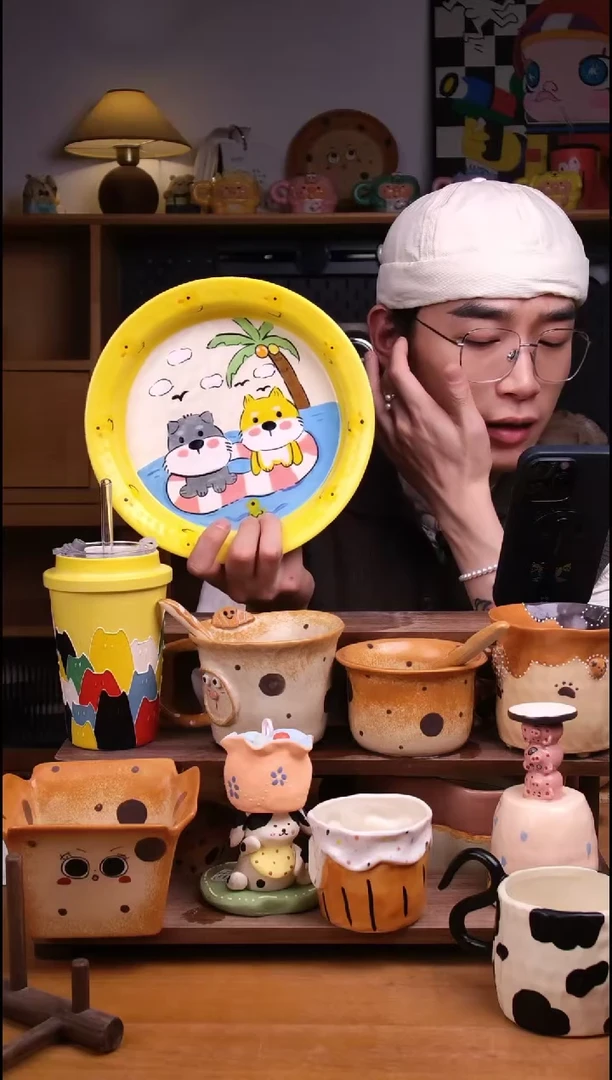 盘陶景德镇可爱设计师款陶瓷
